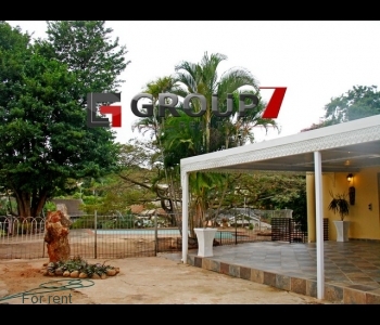 Landscaped garden with huge patio